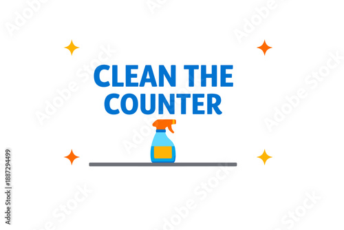 Clean the counter graphic with spray bottle and decorative star icons