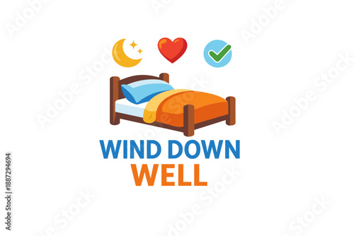 Relaxing sleep bed with moon and heart icons for restful nights