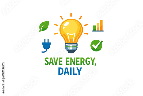Bright idea for energy conservation: save energy daily tips and icons
