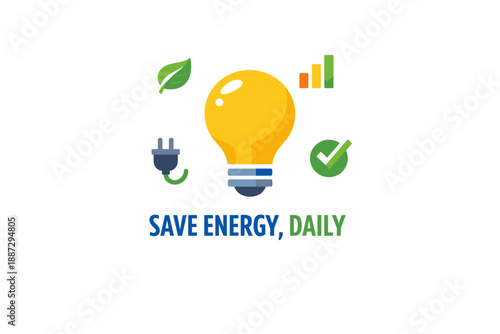 Save energy daily: light bulb and eco-friendly icons illustration