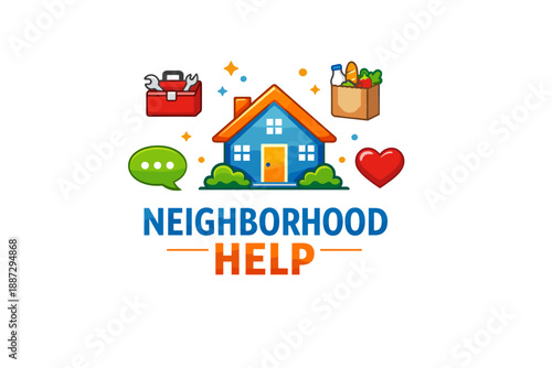 Neighborhood help: community support and assistance icons