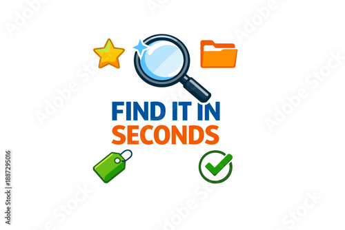 Magnifying glass and icons highlight quick search concept