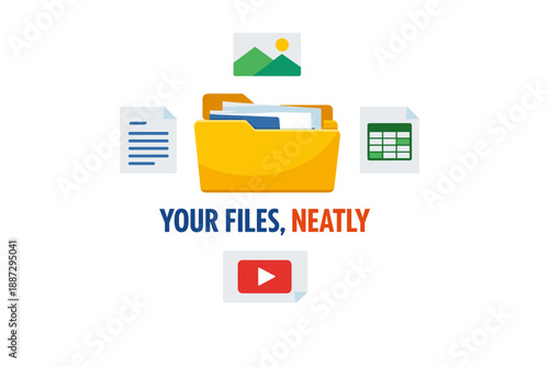 Organized digital file storage with documents, images, and videos in a folder