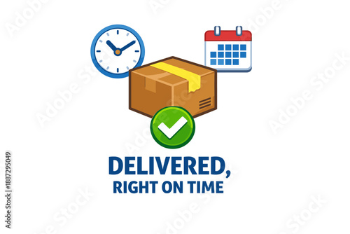 Timely delivery illustration with box, clock, and calendar icons