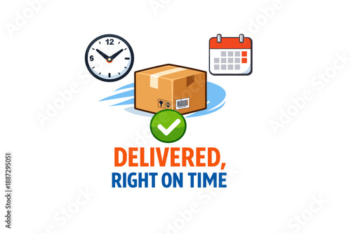 Timely package delivery with clock and calendar symbols