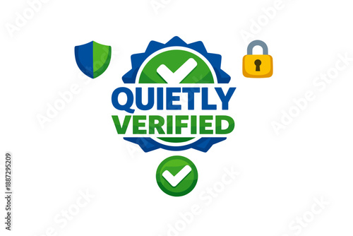 Security and privacy symbols with check marks and padlock for verification and protection