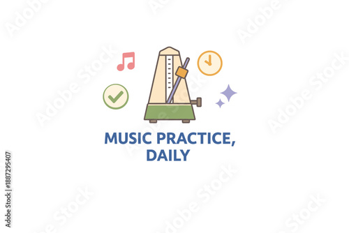 Colorful metronome and music symbols illustrating daily practice routine