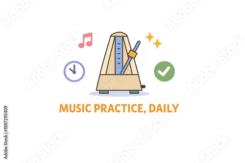 Daily music practice icon with metronome and music symbols
