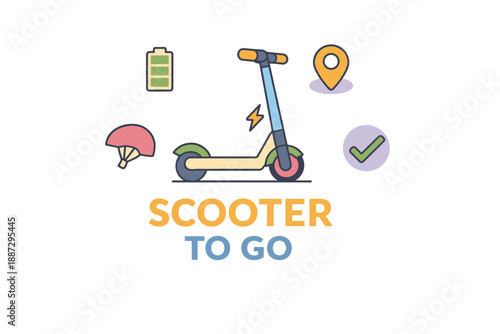 Electric scooter essentials: helmet, battery, gps, safety check symbol