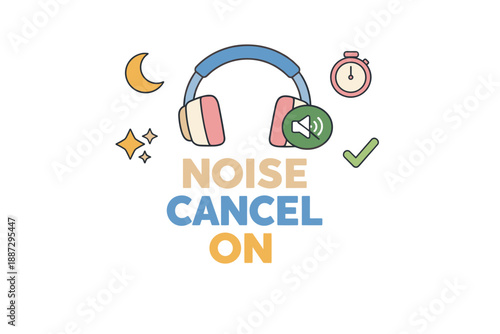 Noise-canceling headphones with moon, stopwatch, and checkmark icons
