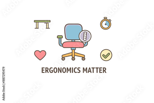 Ergonomics matter: essential office chair with health focus icons