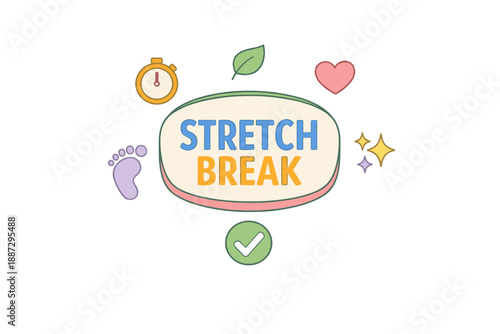 Colorful stretch break design with icons for relaxation and wellness