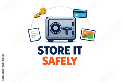 Secure safe with valuables: key, credit card, document, and photo