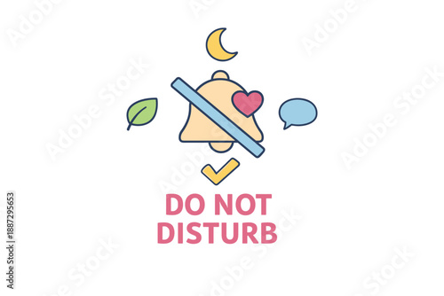 Minimalist do not disturb icon with bell, moon, heart, and leaf symbols
