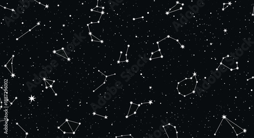 Minimalist Constellation Line Art Night Sky Panorama Illustration