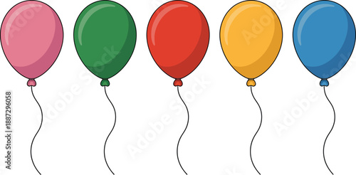 Colorful balloons with ribbons on white background for party decoration ideas at celebrations