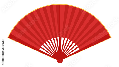 Chinese Traditional Folding Fan Flat Vector Illustration