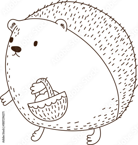 Hedgehog Carrying Basket Line Art