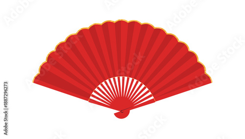 Chinese Traditional Folding Fan Flat Vector Illustration