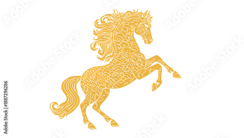 Golden Fire Horse Zodiac Flat Vector with Traditional Chinese Patterns