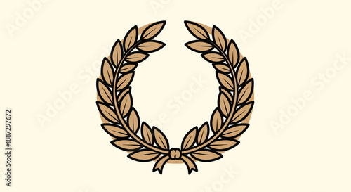 A symmetrical wreath composed of leaves with a bow at the bottom, on a creamy background