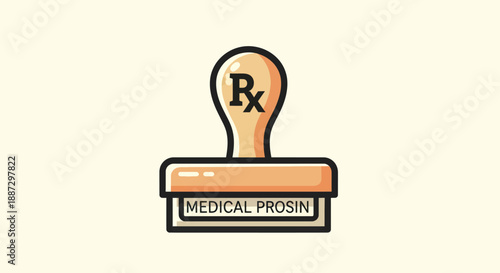 An illustrated stamp, prescription symbol, with the text "MEDICAL PROSIN" on a light background