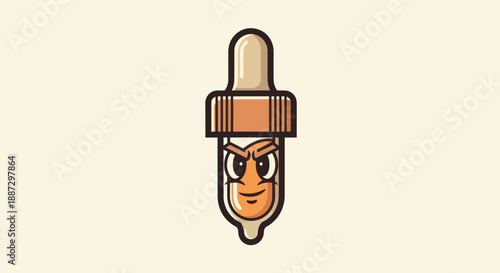 Animated, anthropomorphic dropper with an angry face, brown details, and a cream background