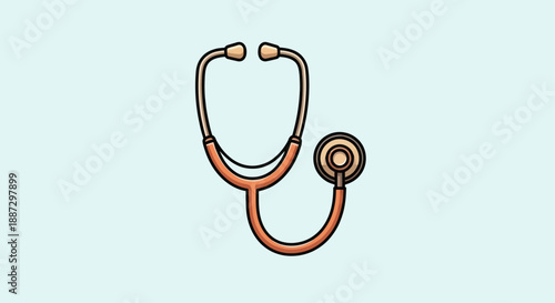 A cartoon-style stethoscope in shades of orange and brown. The medical tool is over a light blue background