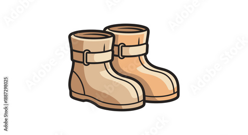 Illustration of two beige ankle boots, with straps, and a thick black outline