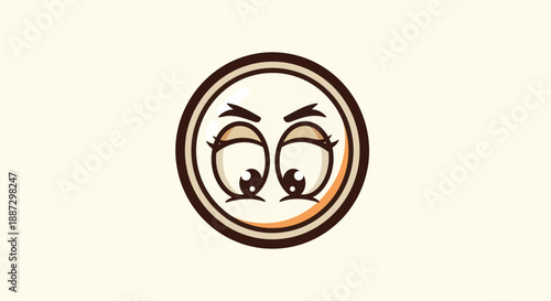 A cartoon face with expressive eyes inside a circular frame, suggesting annoyance