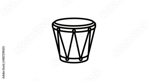 Line drawing of a small, cylindrical drum, with a drumhead and geometric supports