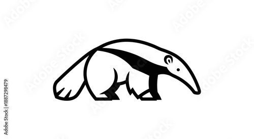 Silhouette illustration of an anteater, black outline on white background. Stylized, walking, simple