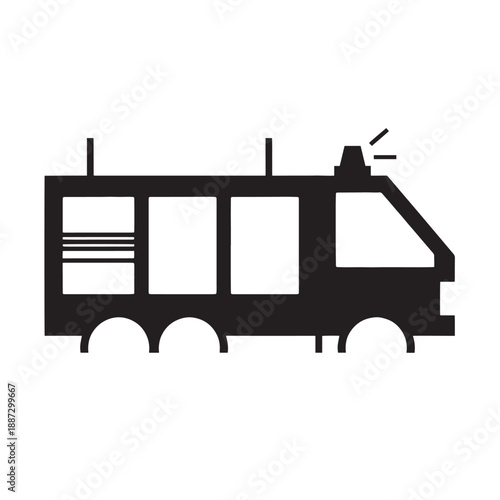 Minimal black tram silhouette on tracks, a simple urban streetcar icon for transport and design.