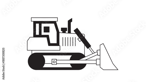 Illustration of a bulldozer performing earthmoving on a construction site with a front loader.
