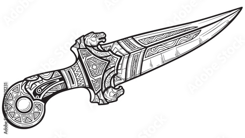 Ornate dagger illustration featuring a detailed hilt and decorative blade.