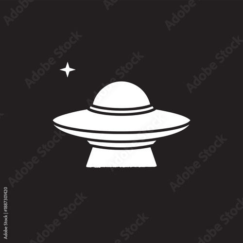 Minimalist UFO Silhouette Under a Starry Night Sky Illustration.