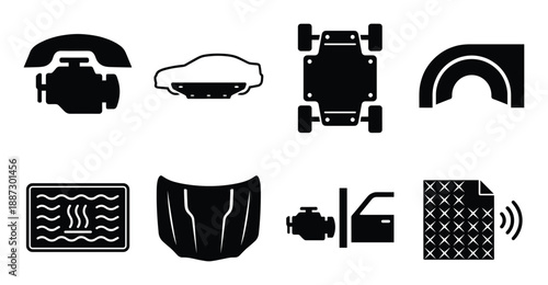 Car engine component parts icons set for automotive repair and maintenance service concept