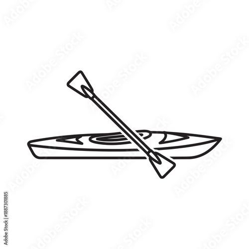 Illustration of a kayak with a paddle resting on water showing a simple outdoor sport scene.