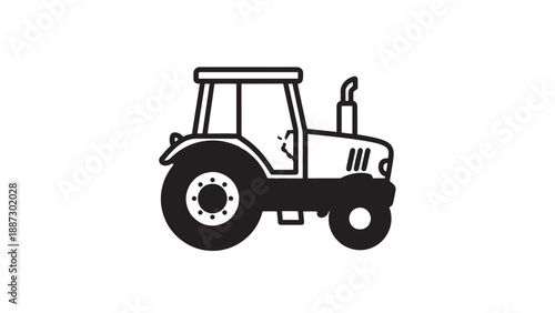 Stylized black and white tractor illustration for farming and rural transport themes.