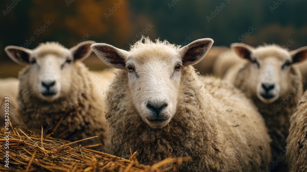 Obraz premium sheep calm pose, natural textures, ethical farming ad