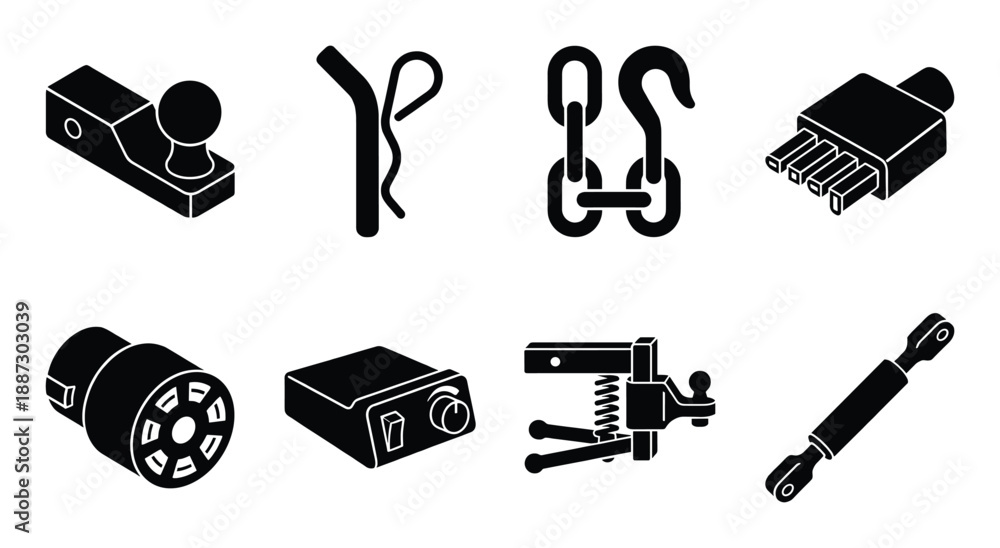 Φωτογραφία Trailer hitch components and towing accessories vector icons