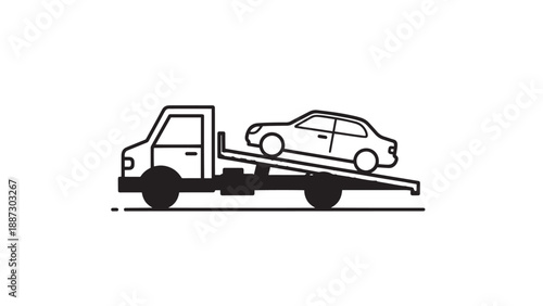 Tow truck pulling a car on a flatbed trailer, illustrating vehicle recovery and roadside transport.