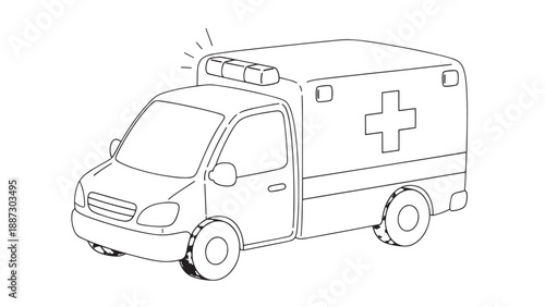 Outline illustration of an ambulance on the move, ready for emergency medical services.
