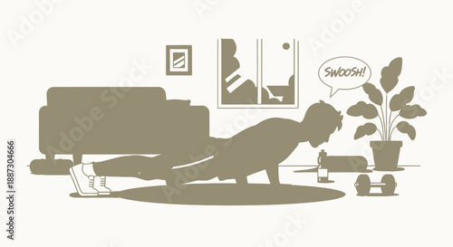 Dog Doing Yoga in Living Room.