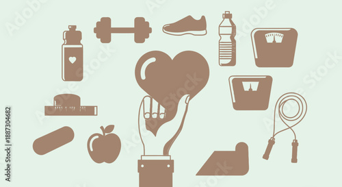 Fitness and Health Related Objects and Symbols.
