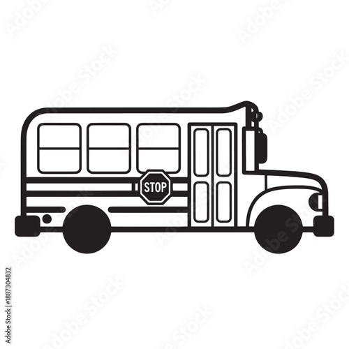 Simple illustration of a classic school bus with a stop sign and windows.