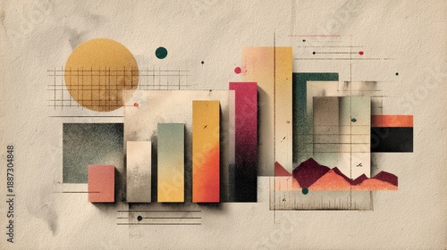 Vintage meets future data charts on textured paper, retro futuristic style, muted pastel colors, collage illustration, business insight storytelling.