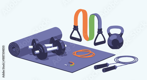 Home Gym Equipment on Fitness Mat.
