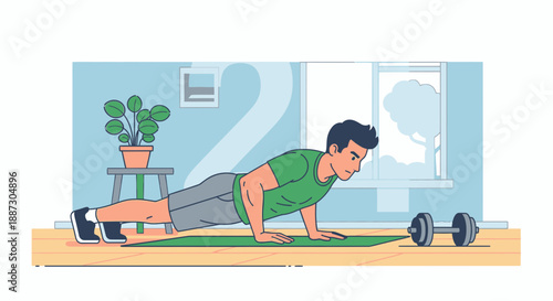 Man Doing Pushups on Yoga Mat.