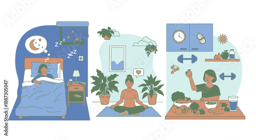 Person Meditating and Exercising at Home.